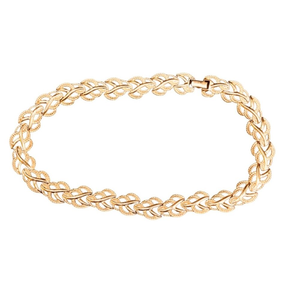 Chunky Vintage Modernist Gold Tone Leaf Link Chain Necklace - Picture 2 of 5